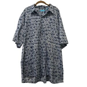 Tori Richard Button Up Shirt Mens 3XT Navy White Palm Tree Short Sleeve Hawaiian